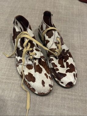 Cowhide Lace-Up Boots in Brown and White